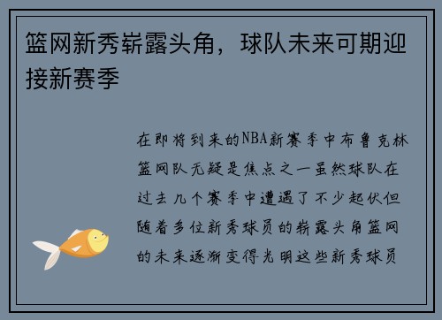 篮网新秀崭露头角，球队未来可期迎接新赛季